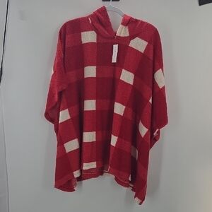 Lane Bryant Red and White Textured Poncho NWT